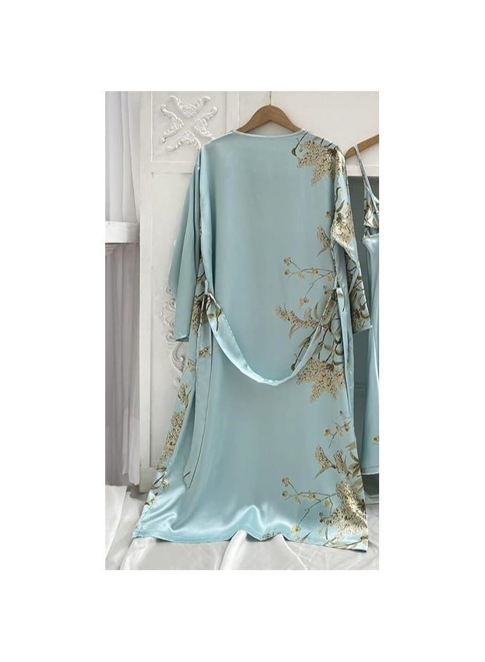 ناكسوس قمصان نوم نسائية، روب استحمام، صيفي، بأكمام طويلة، رداء من الساتان، بيجامات كيمونو - Image 2